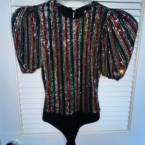 New w/o tags. Lovers + Friends Sequin multi-colored puff sleeve bodysuit
